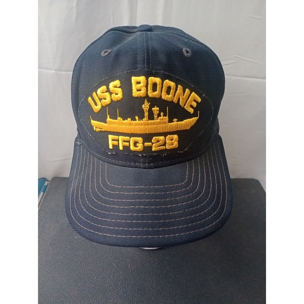 Vintage NEW ERA USS Boone FFG-28 Snapback Hat Navy Blue Made in USA Six 6 Panel